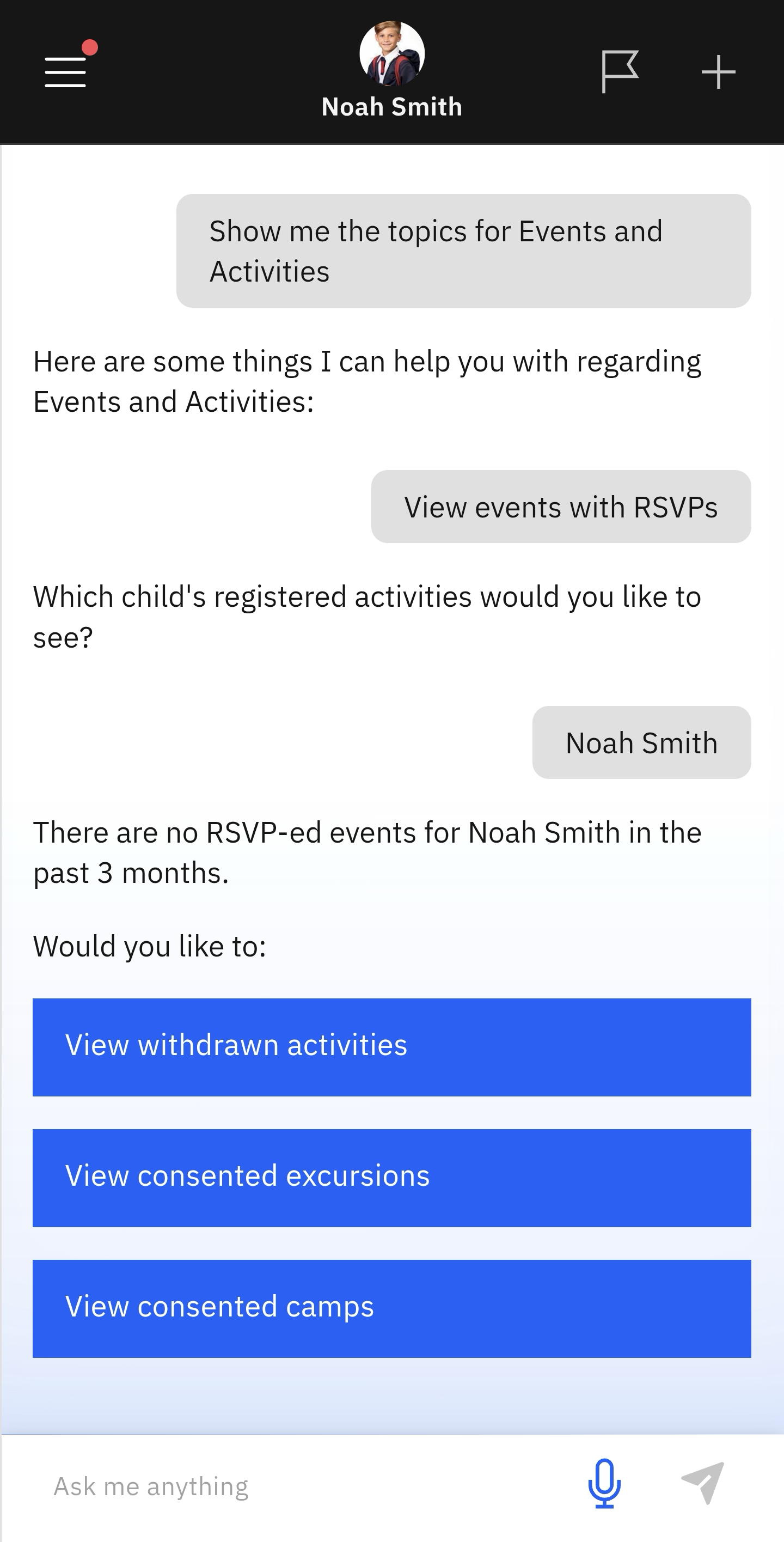 App giving feedback on events with RSVPs, follow up prompts are also showing