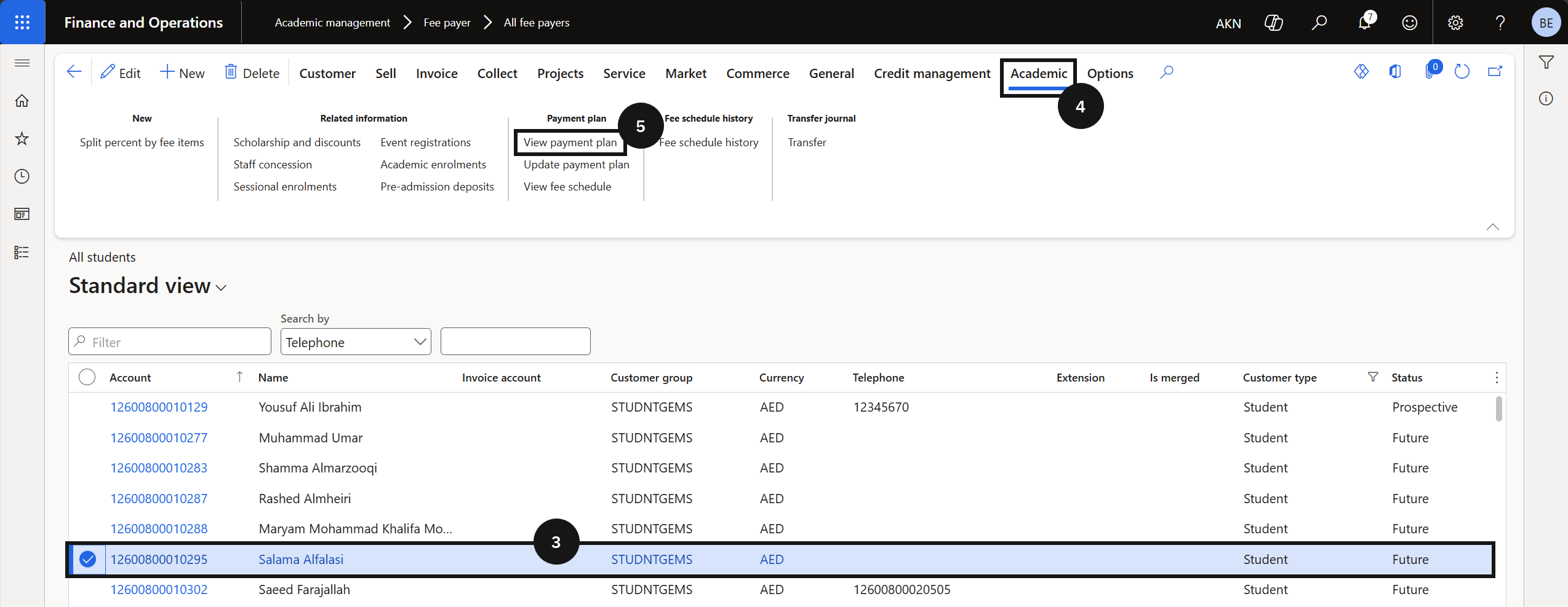 View Payment Plan Details — the View payment plan list with the filter set to All