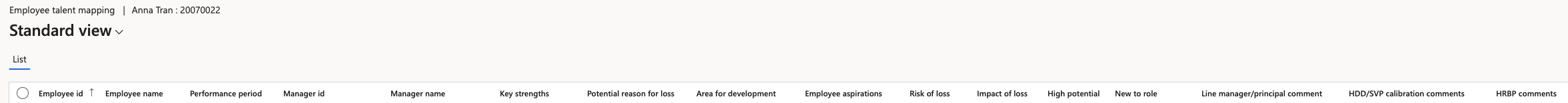 The talent review general information showing comments, risk and impact of loss, successor and readiness