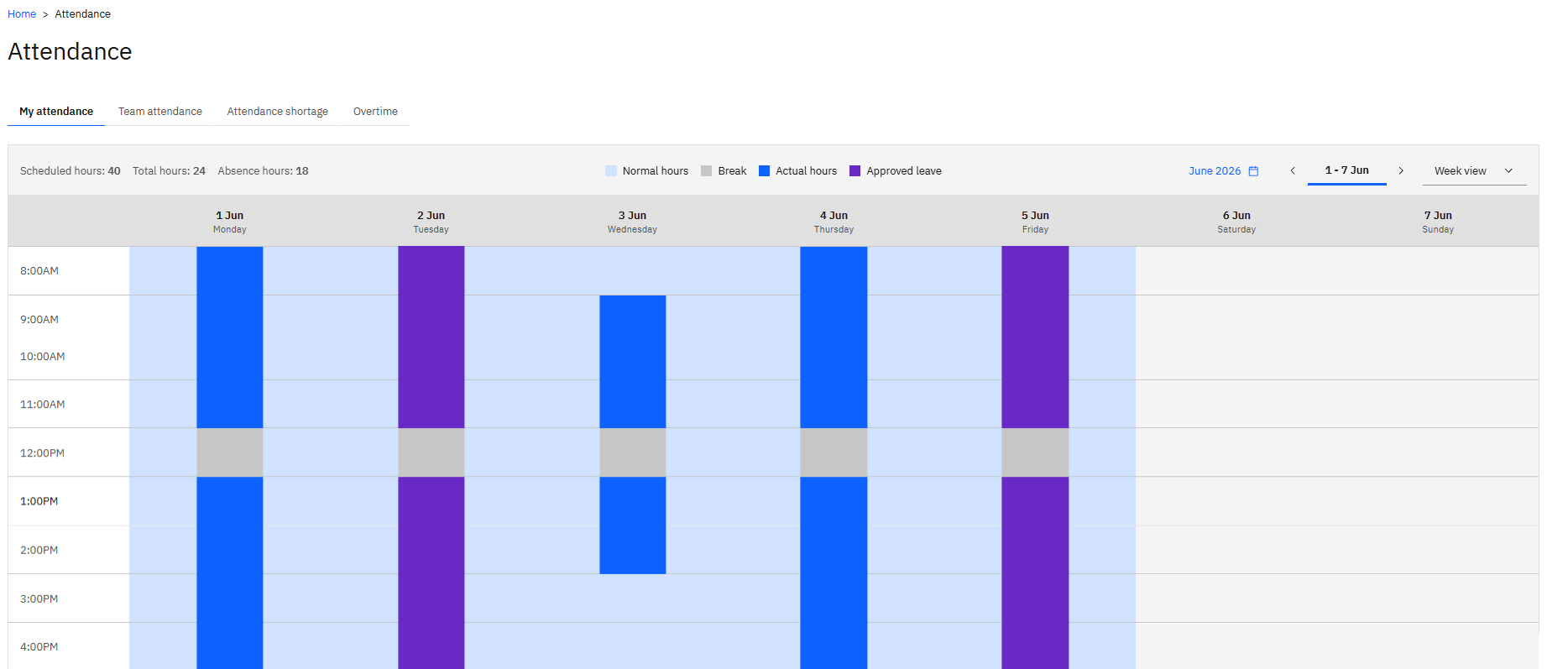 The My attendance calendar in ESS