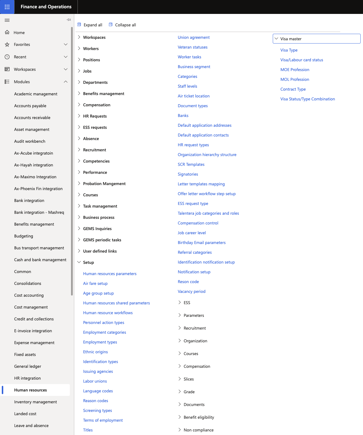 The D365 navigation showing Visa Master expanded with Visa Label Status highlighted