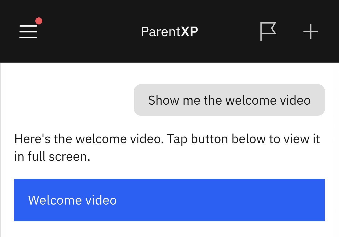Nova showing the welcome video link after prompting