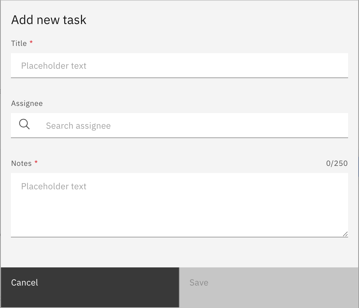 The Add new task panel showing the Title, Assignee, and Notes fields